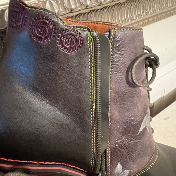 Olive Boot with Purple Floral Pattern - Picture 7 of 10